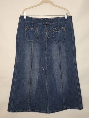 Gap Jeans Denim Midi Skirt Size 14 Cotton Button Front Western Y2K Jean Skirt